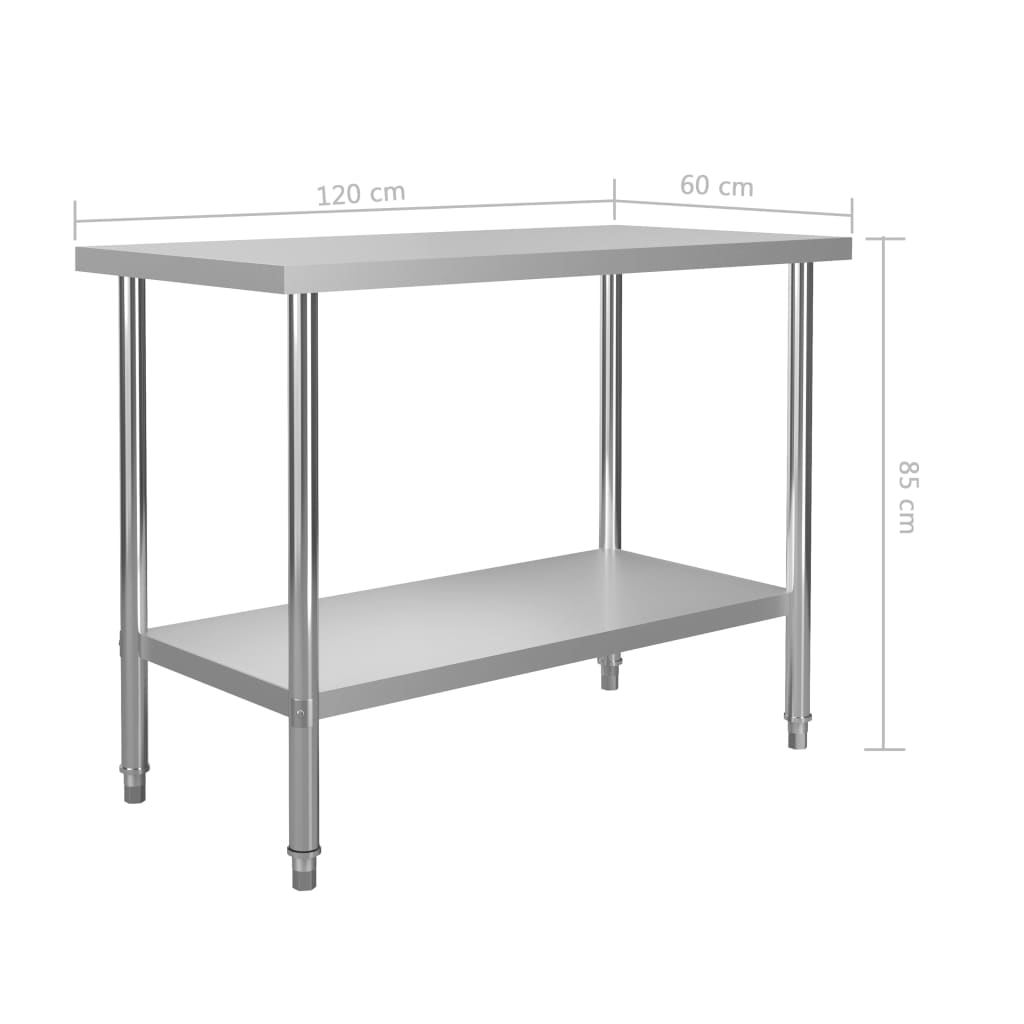 vidaXL Mesa de trabalho de cozinha 120x60x85 cm aço inoxidável