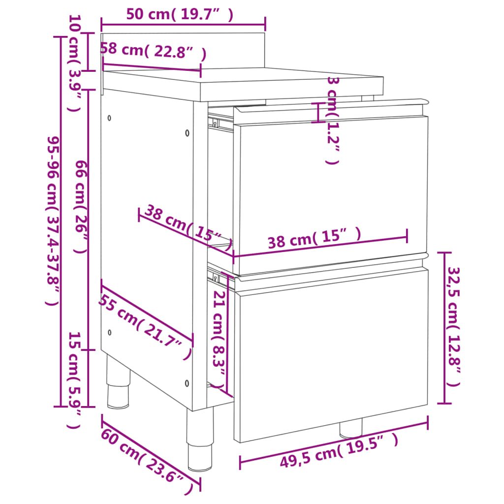 vidaXL Armários p/ cozinha comercial c/ 2 gavetas 2 pcs aço inoxidável