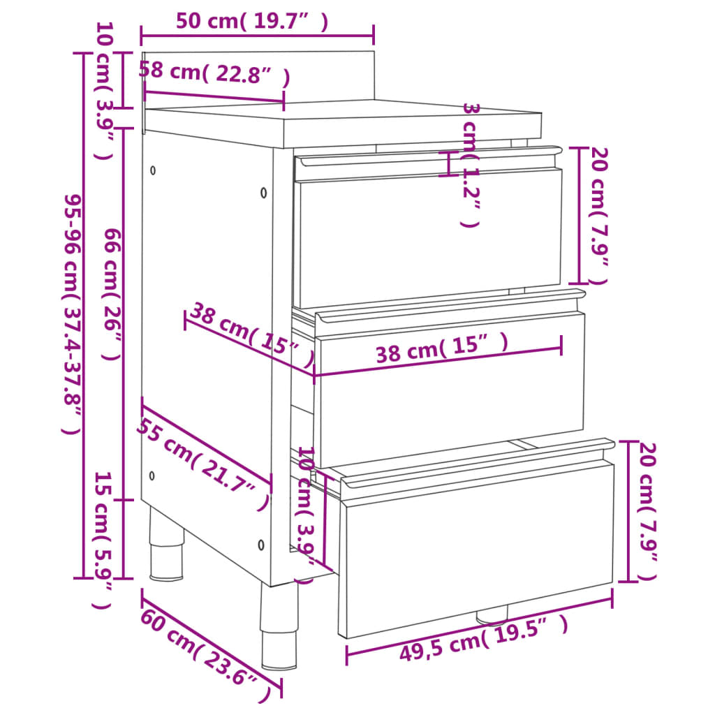 vidaXL Armários de cozinha comerciais 3 pcs aço inoxidável