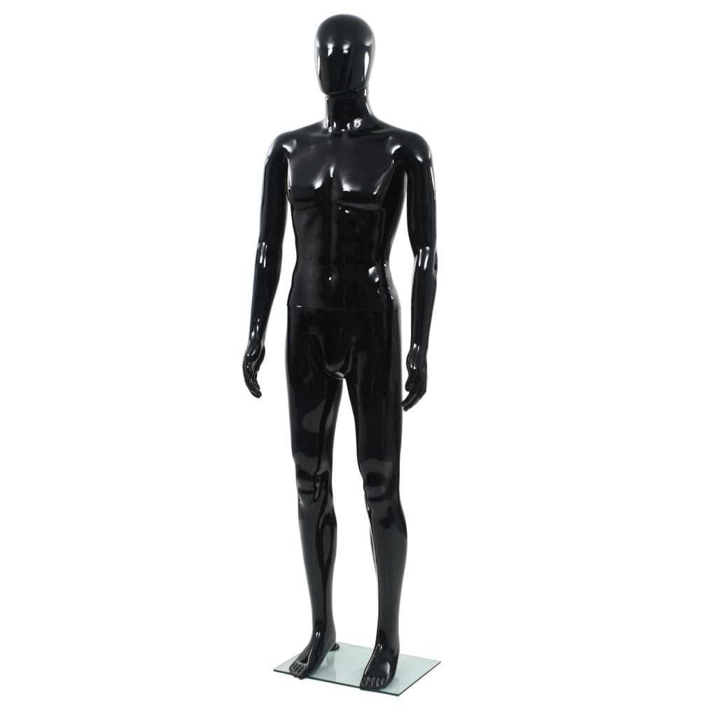 vidaXL Manequim masculino completo base vidro 185 cm preto brilhante