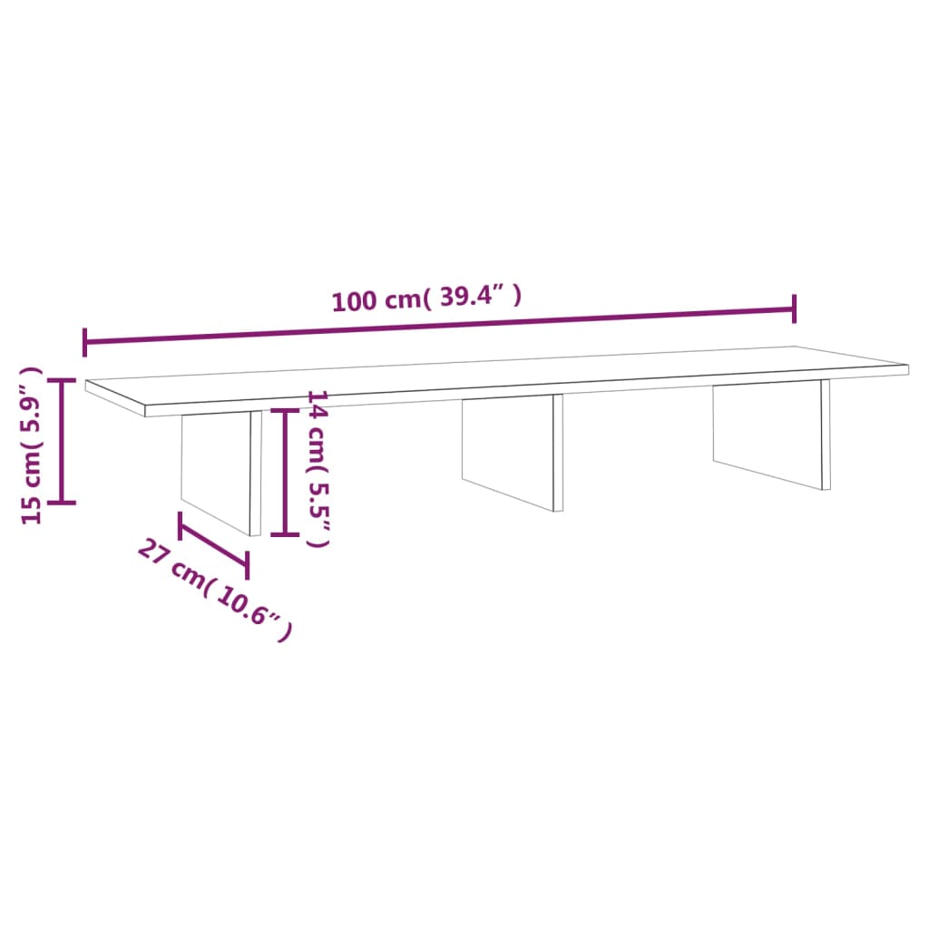 vidaXL Suporte para monitor 100x27x15 cm madeira de pinho maciça