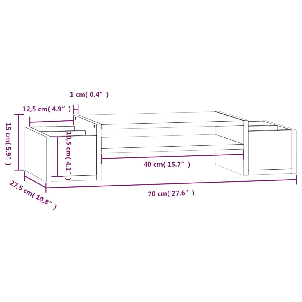 vidaXL Suporte para monitor 70x27,5x15 cm madeira de pinho maciça