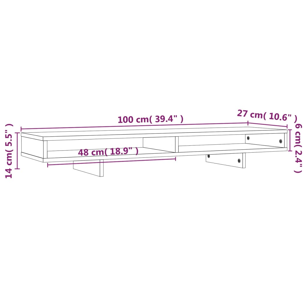 vidaXL Suporte para monitor 100x27x14 cm madeira de pinho maciça