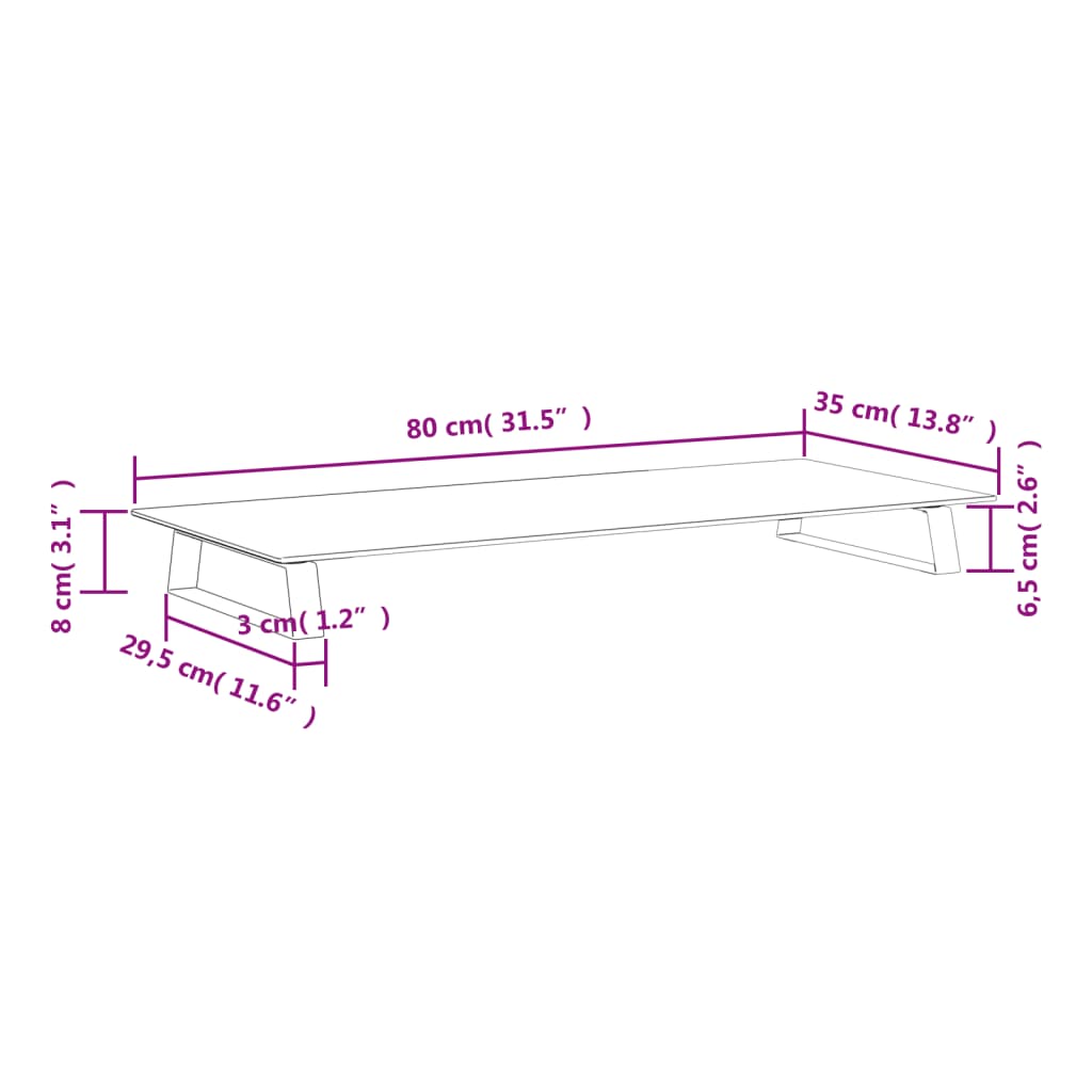 vidaXL Suporte para monitor 80x35x8 cm vidro temperado e metal branco