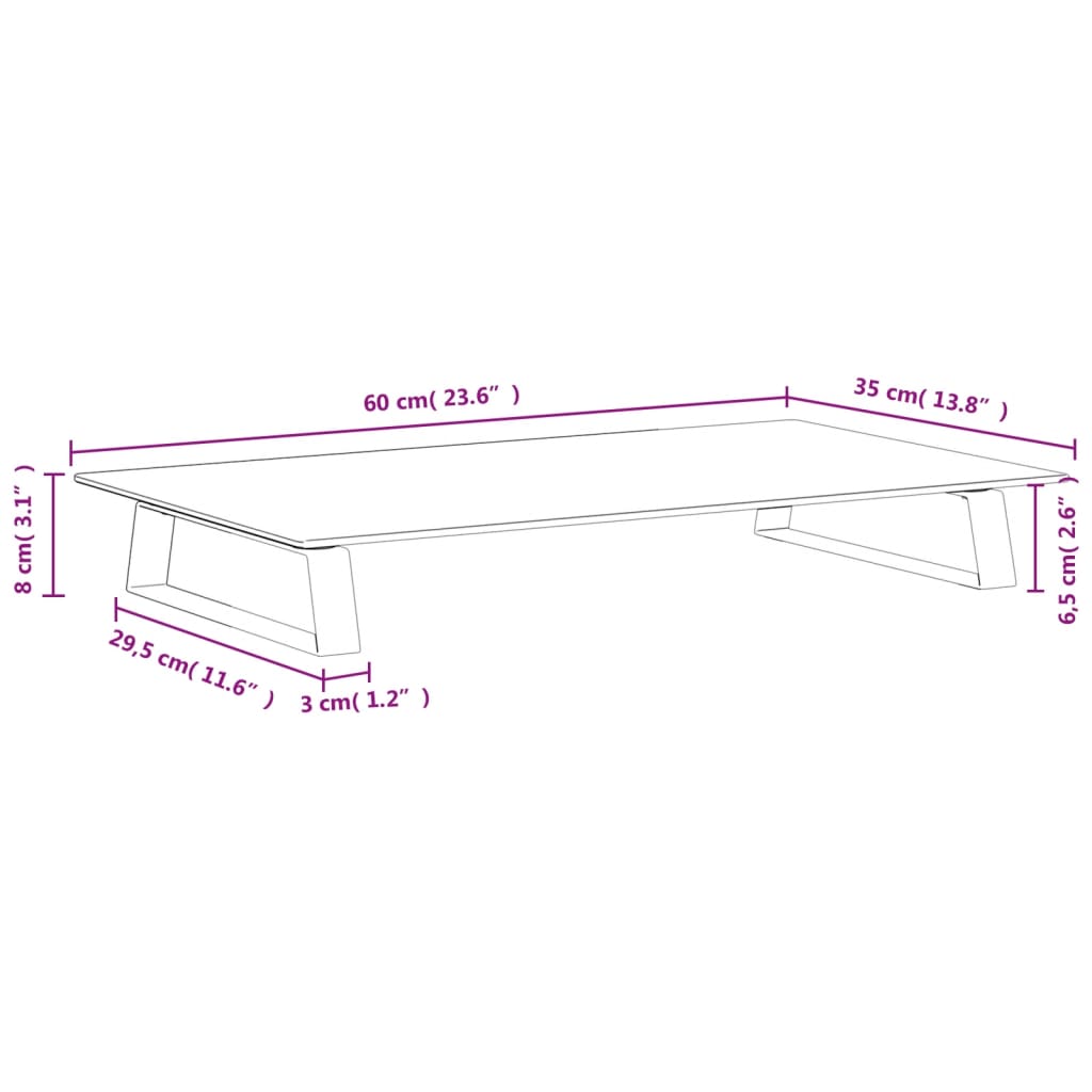 vidaXL Suporte para monitor 60x35x8 cm vidro temperado e metal preto