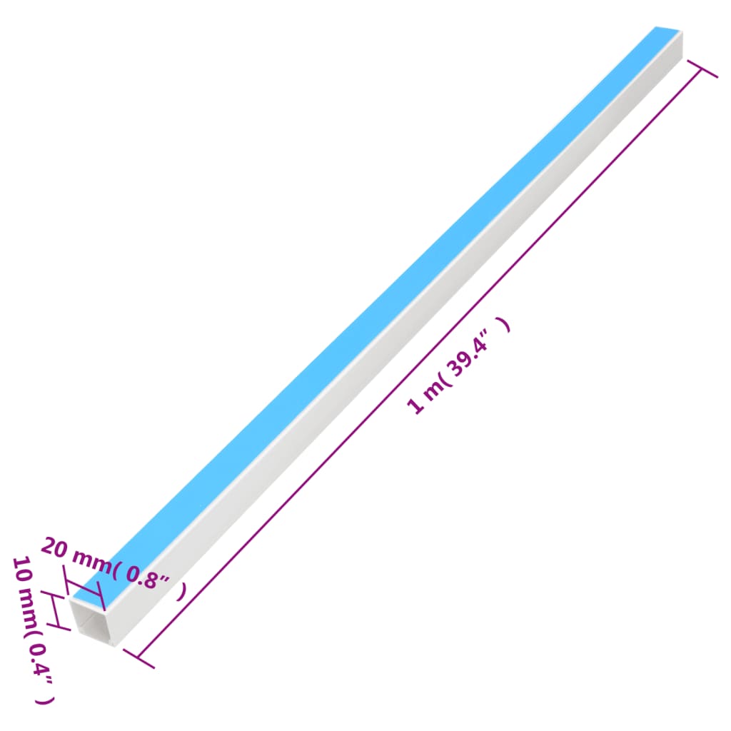 vidaXL Calhas para cabos autoadesivas 20x10 mm 30 m PVC