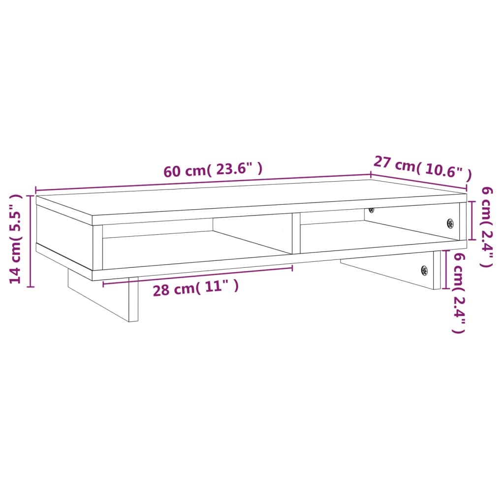 vidaXL Suporte para monitor 60x27x14 cm pinho maciço castanho-mel