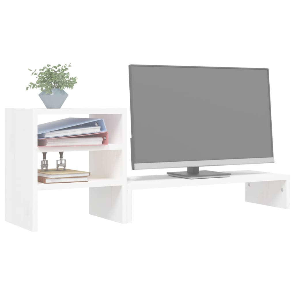 vidaXL Suporte para monitor 81x20x30 cm madeira de pinho maciço branco