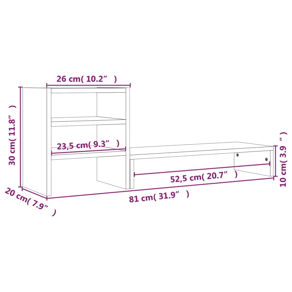 vidaXL Suporte para monitor 81x20x30 cm madeira de pinho maciço branco