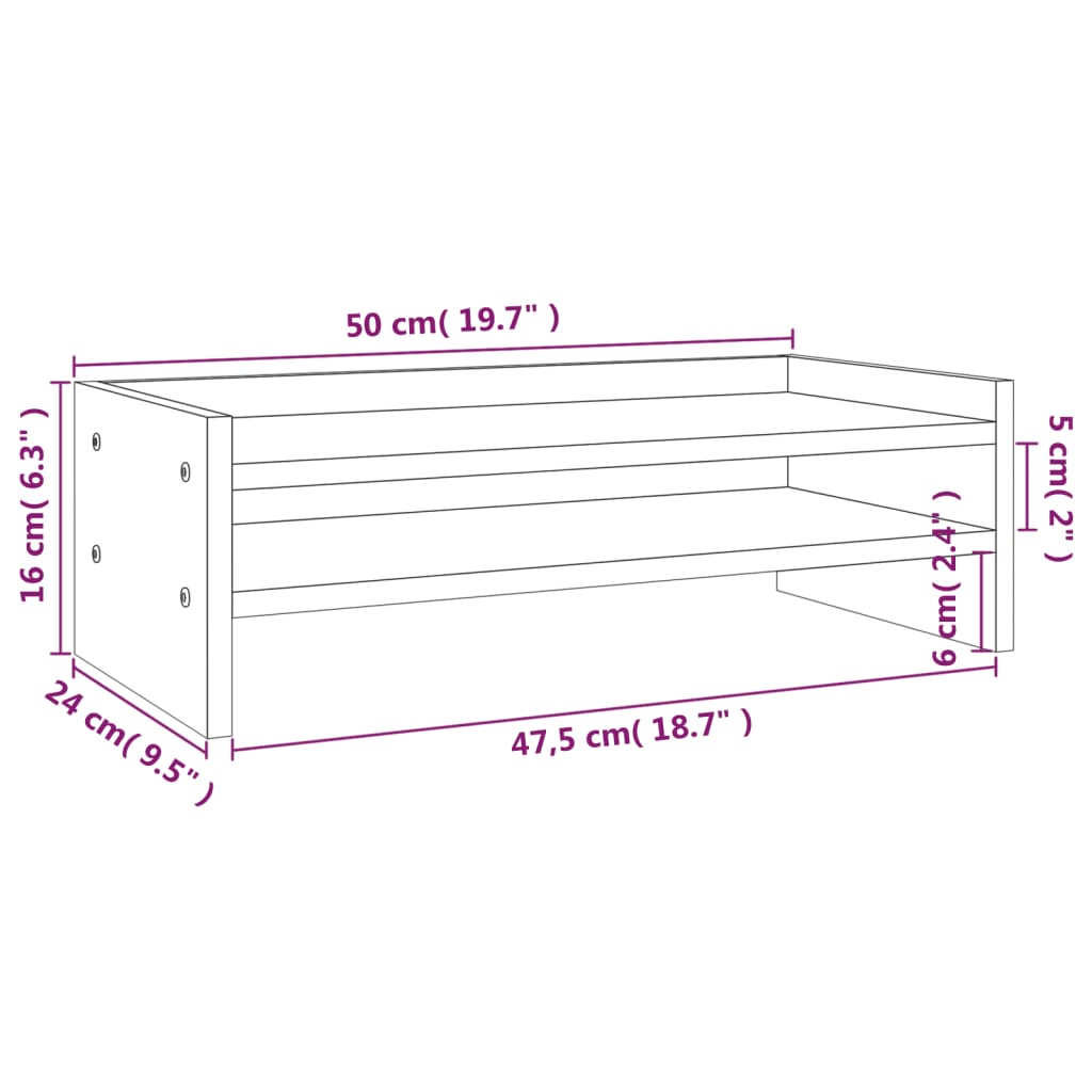 vidaXL Suporte para monitor 50x24x16 cm madeira de pinho maciça preto