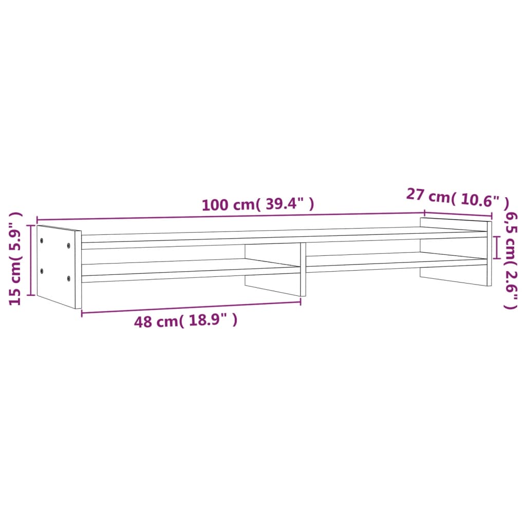 vidaXL Suporte para monitor 100x27x15 cm madeira de pinho maciça preto