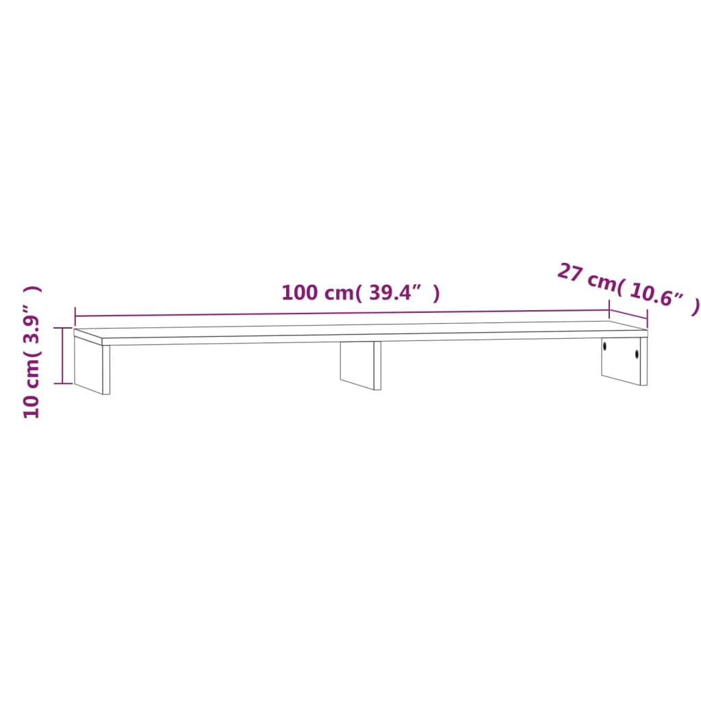 vidaXL Suporte para monitor 100x27x10 cm pinho maciço branco