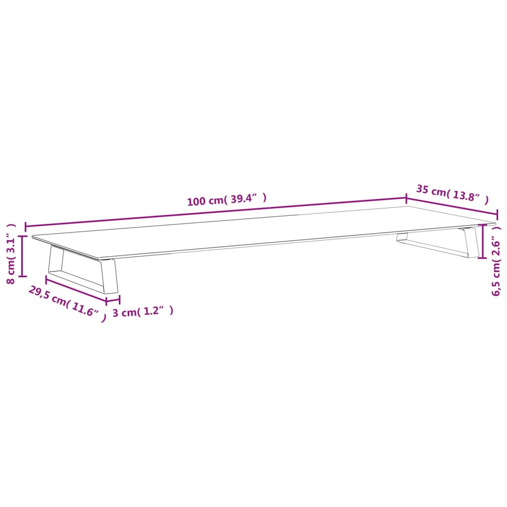 vidaXL Suporte para monitor 100x35x8 cm vidro temperado e metal branco