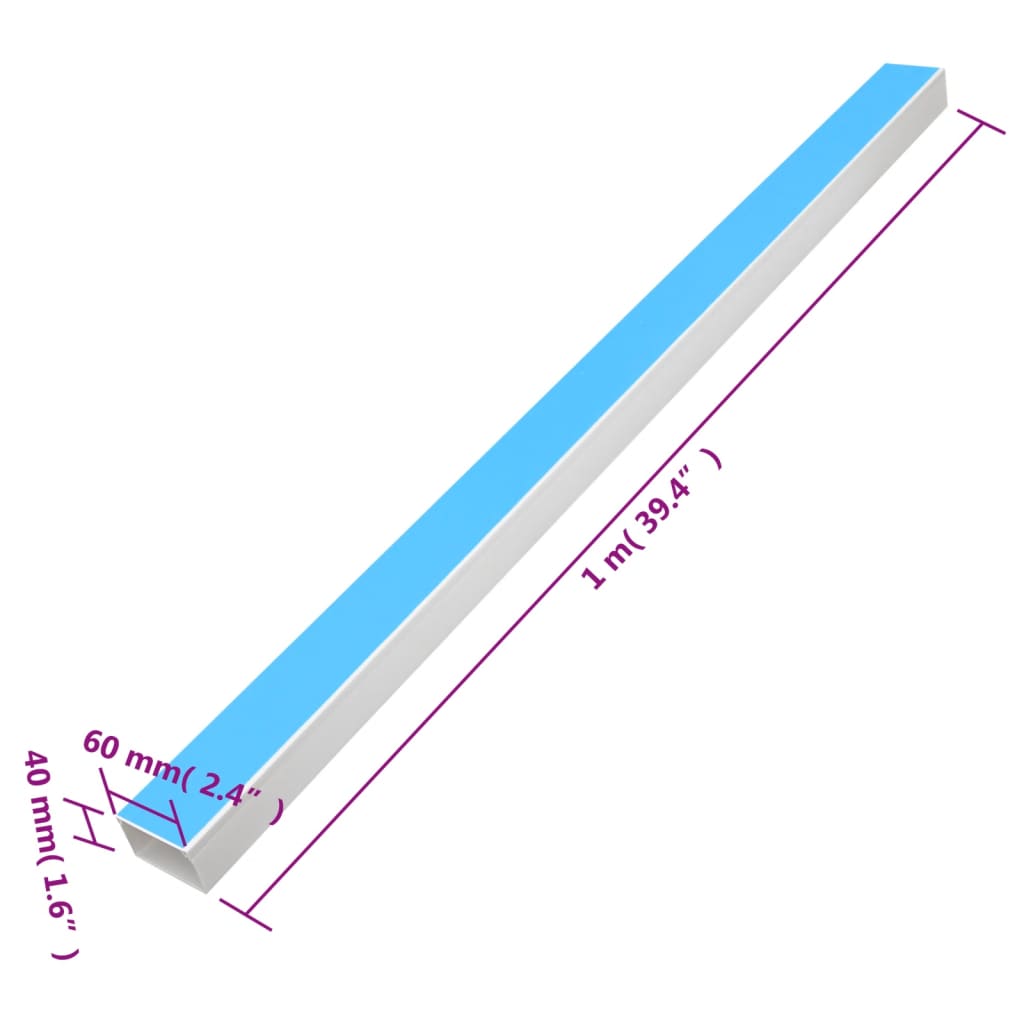 vidaXL Calhas para cabos autoadesivas 60x40 mm 30 m PVC