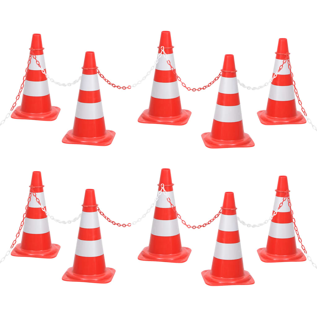 vidaXL Conjunto de cones com corrente de 10 m vermelho e branco