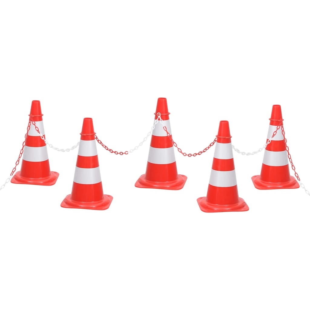 vidaXL Conjunto de cones com corrente de 10 m vermelho e branco