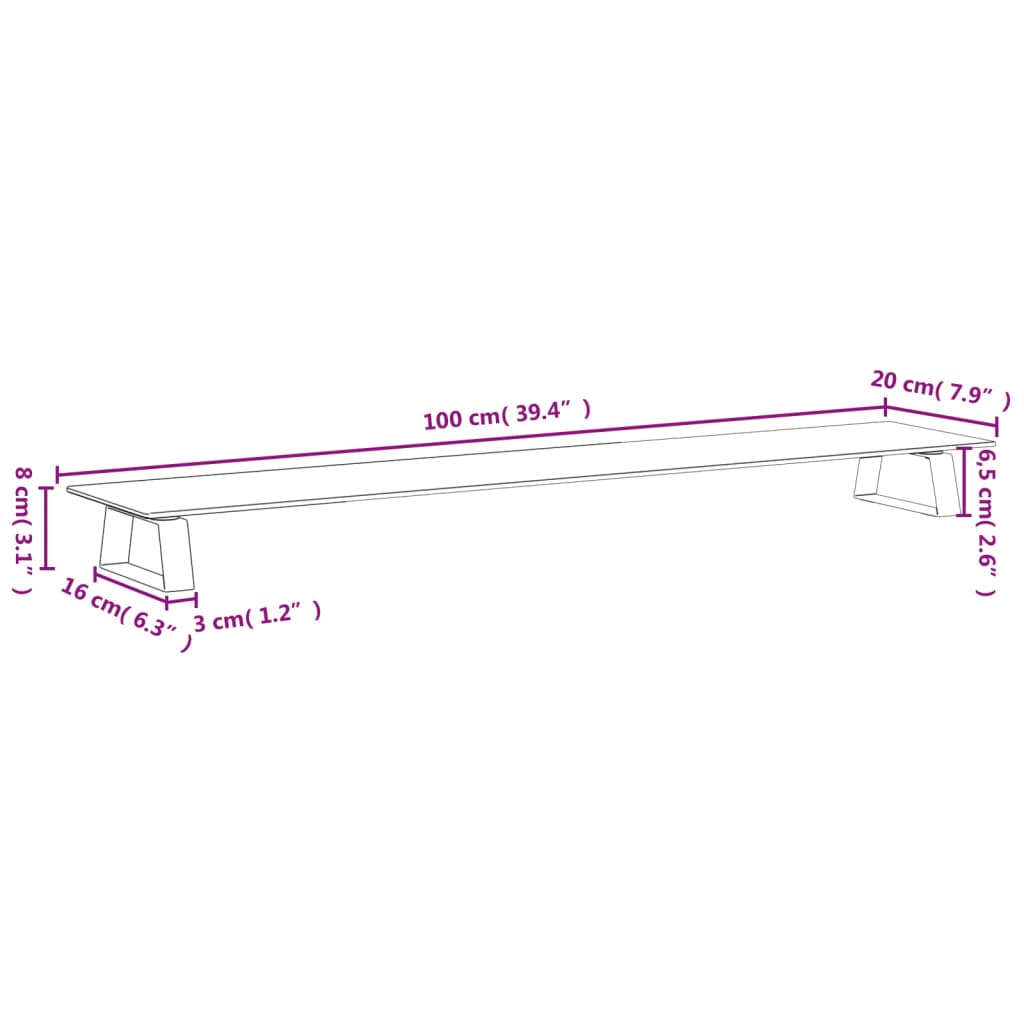 vidaXL Suporte para monitor 100x20x8 cm vidro temperado e metal branco