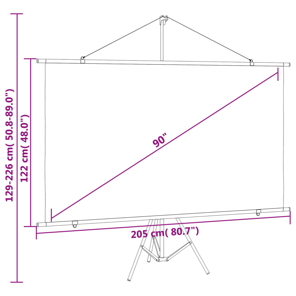 vidaXL Tela de projeção com tripé 90" 16:9