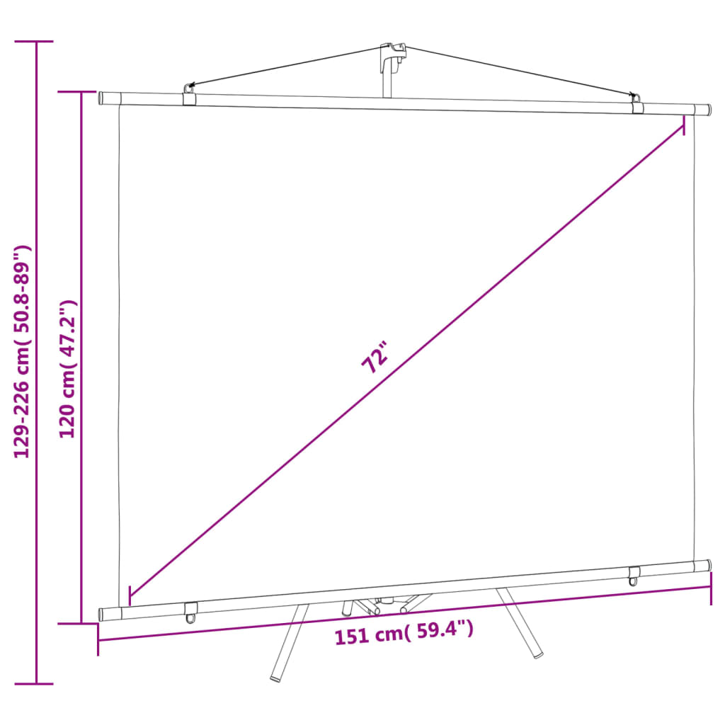 vidaXL Tela de projeção com tripé 72" 4:3