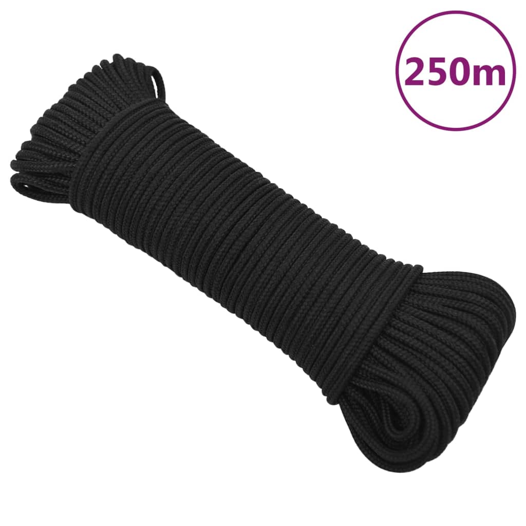 vidaXL Corda de barco 3 mm 250 m polipropileno preto completo