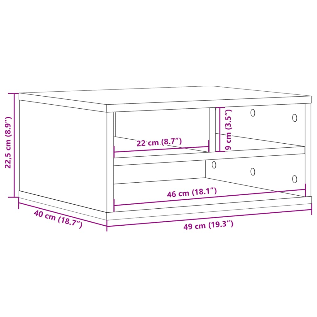 vidaXL Suporte para impressora 49x40x22,5 cm derivados madeira branco