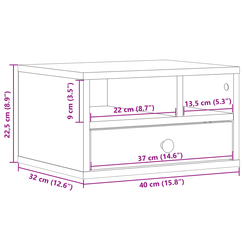 vidaXL Suporte de impressora 40x32x22,5 cm deriv. madeira cinza sonoma