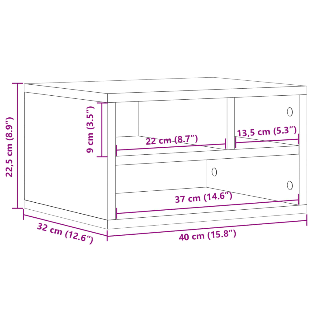 vidaXL Suporte de impressora 40x32x22,5 cm derivados de madeira cinza