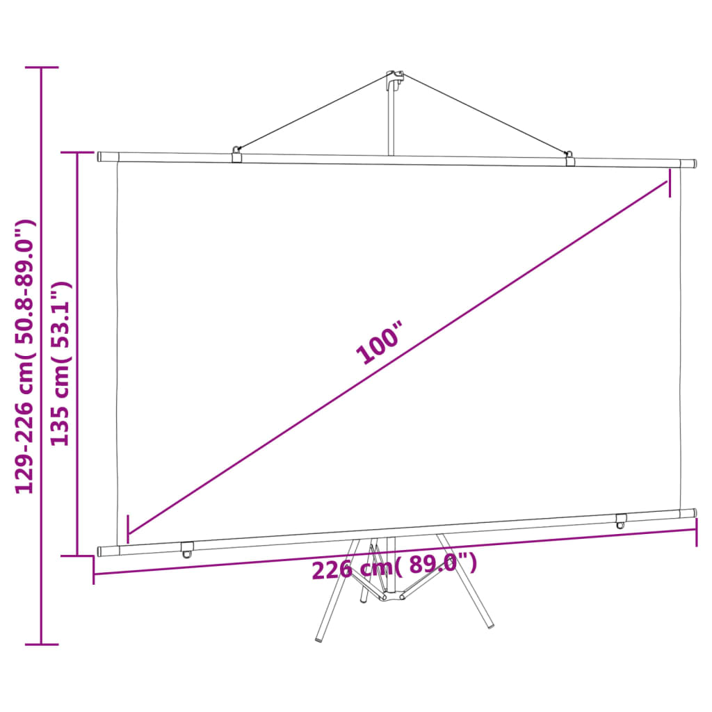 vidaXL Tela de projeção com tripé 100" 16:9