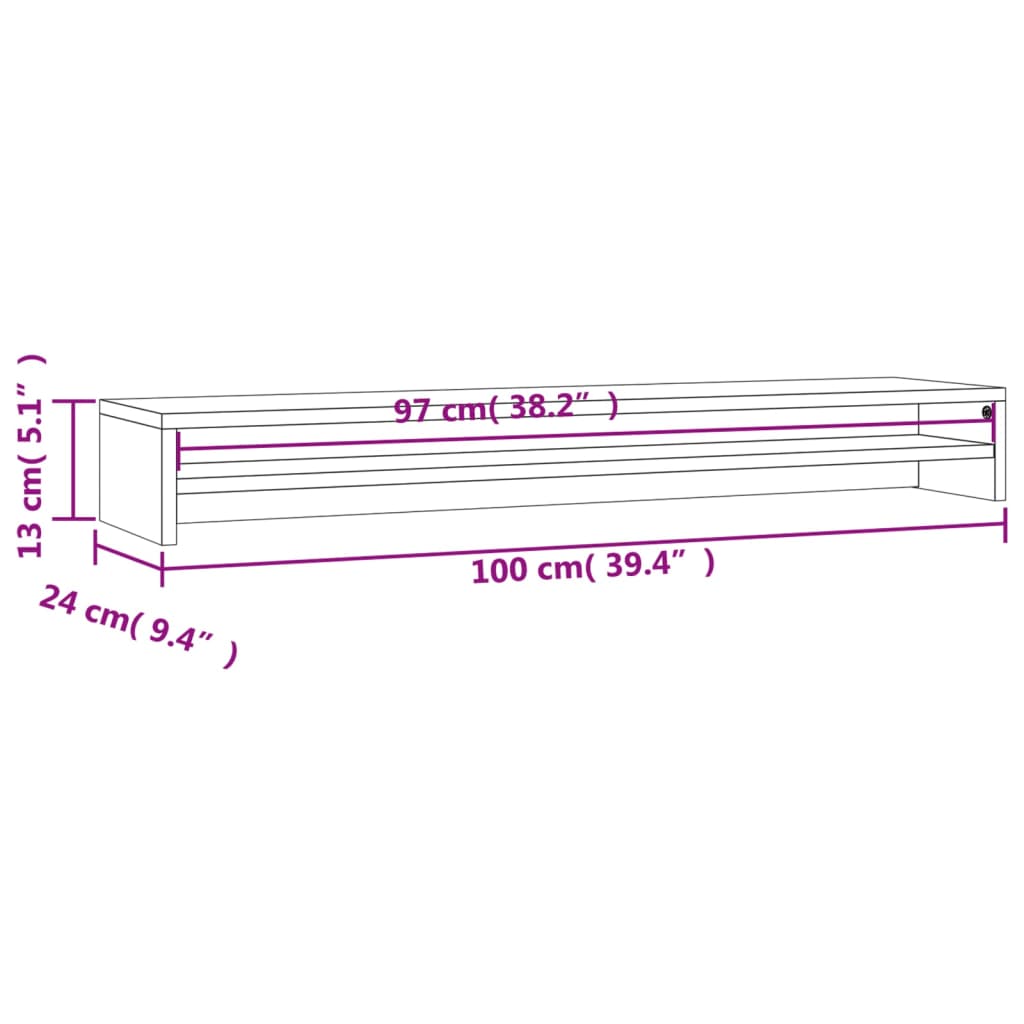 vidaXL Suporte para monitor 100x24x13cm contraplacado cinzento cimento