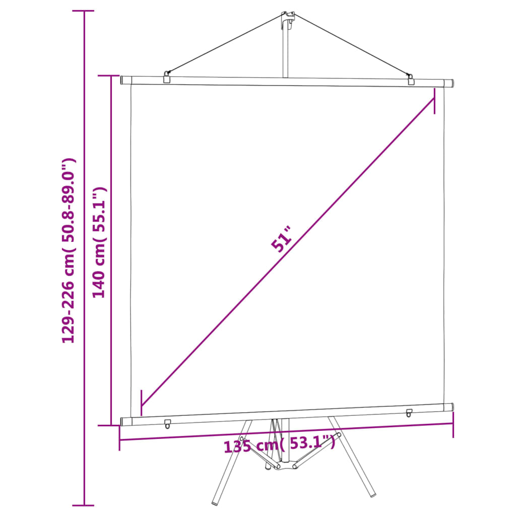 vidaXL Tela de projeção com tripé 50" 1:1