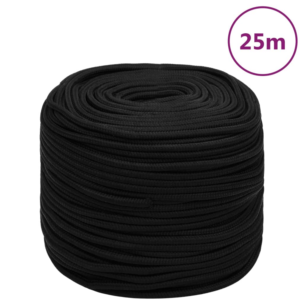 vidaXL Corda de trabalho 6 mm 25 m poliéster preto