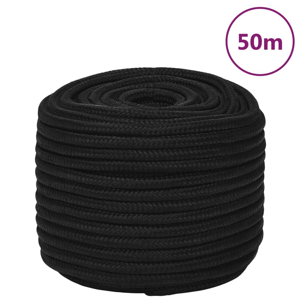 vidaXL Corda de trabalho 12 mm 50 m poliéster preto