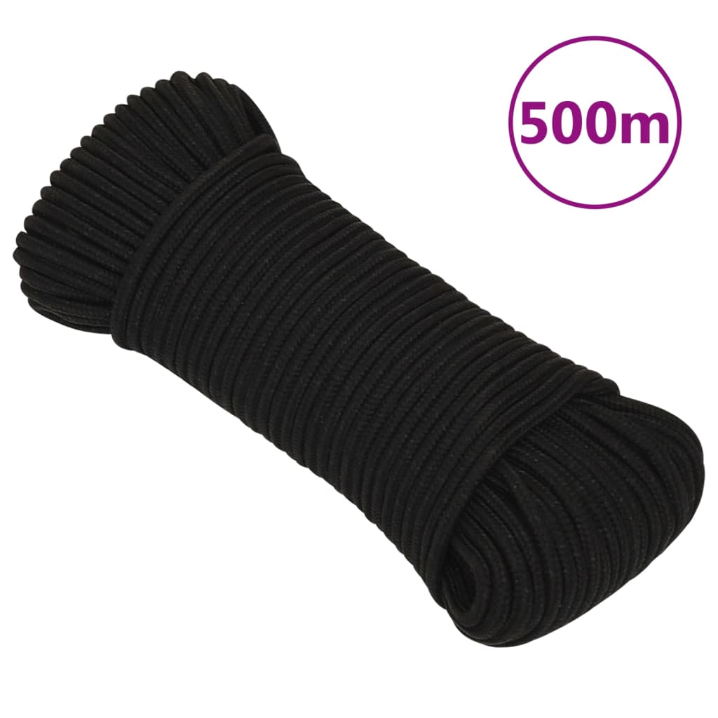 vidaXL Corda de trabalho 4 mm 500 m poliéster preto