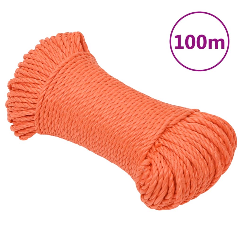 vidaXL Corda de trabalho 3 mm 100 m polipropileno cor laranja