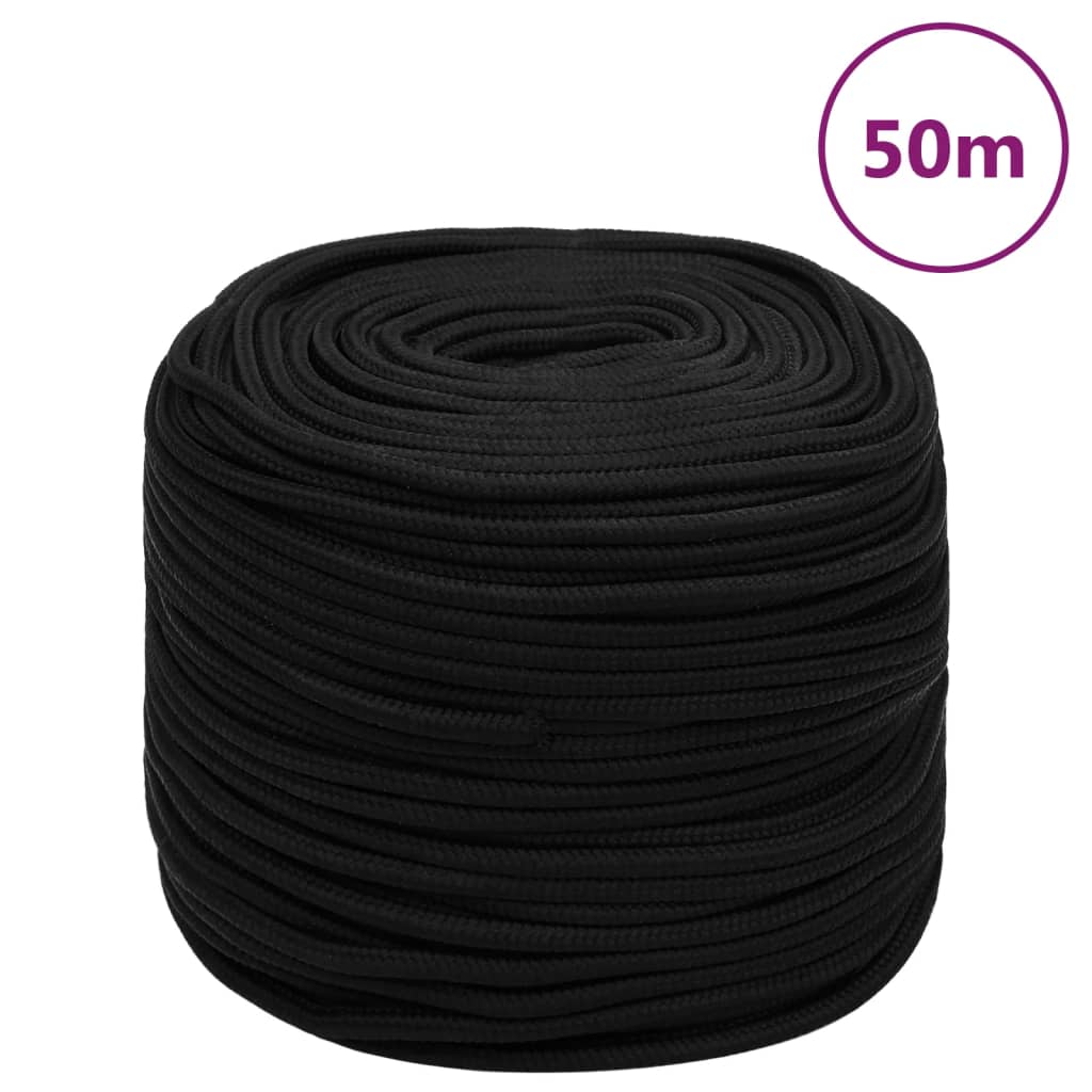 vidaXL Corda de trabalho 10 mm 50 m poliéster preto