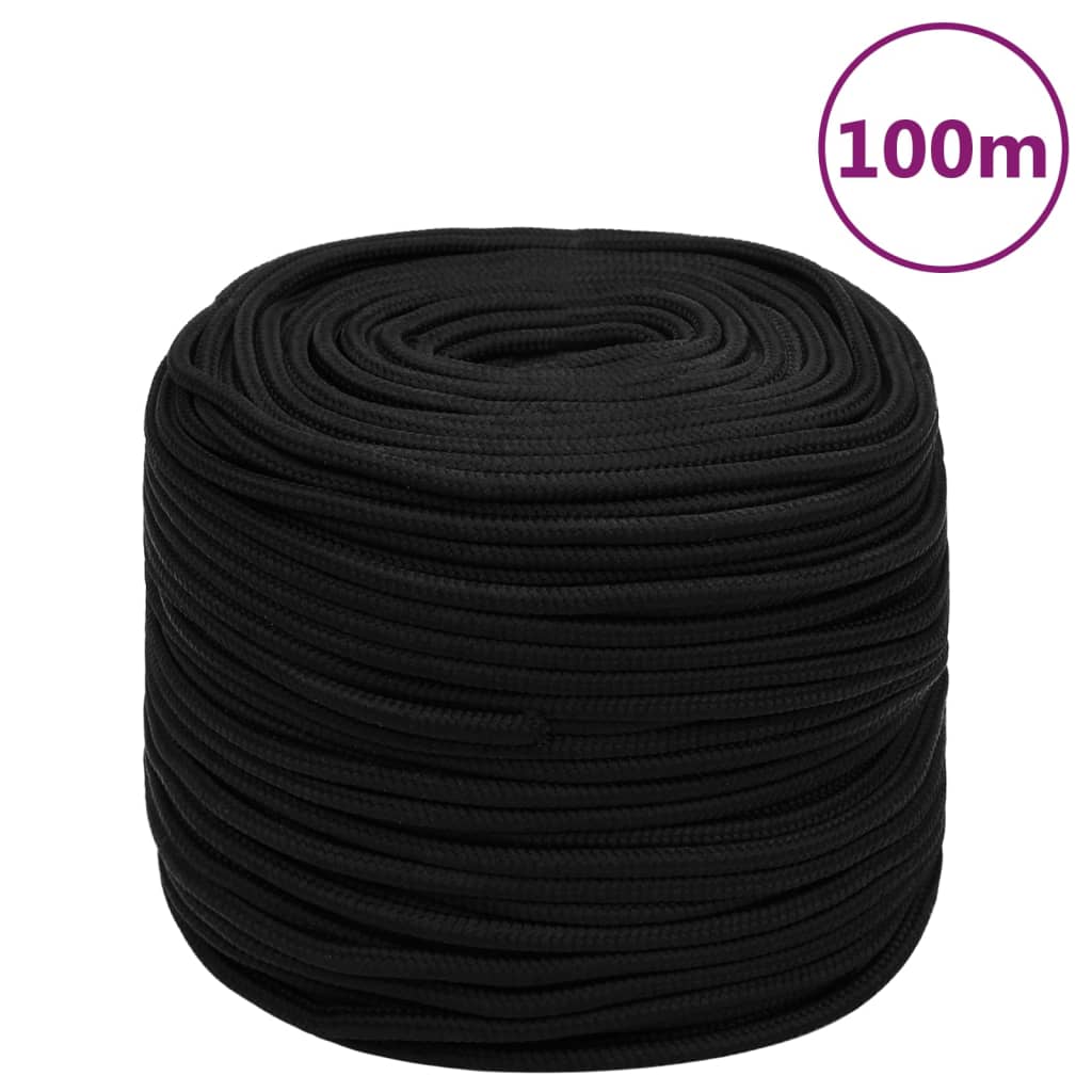 vidaXL Corda de trabalho 6 mm 100 m poliéster preto