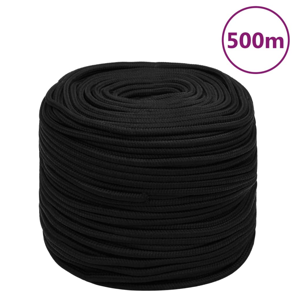 vidaXL Corda de trabalho 6 mm 500 m poliéster preto