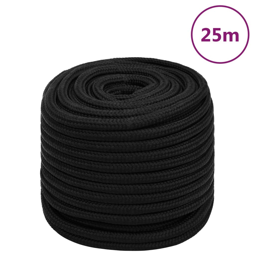 vidaXL Corda de trabalho 18 mm 25 m poliéster preto