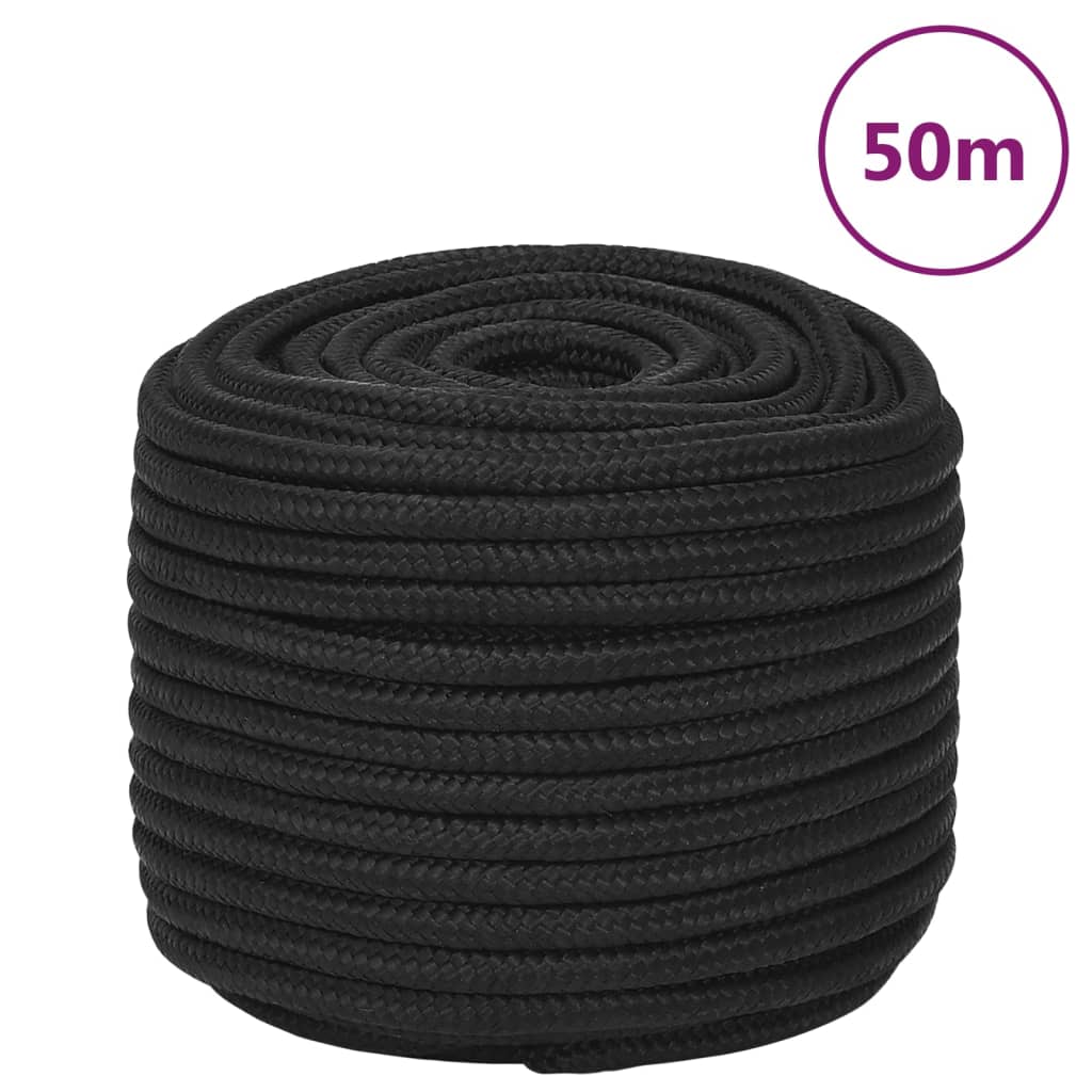 vidaXL Corda de barco 14 mm 50 m polipropileno preto completo