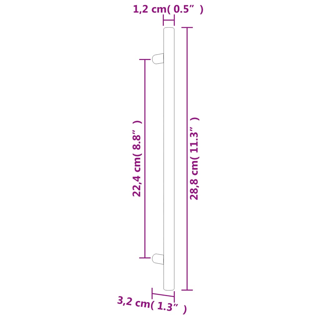 vidaXL Puxadores para móveis 20 pcs 224 mm aço inoxidável preto