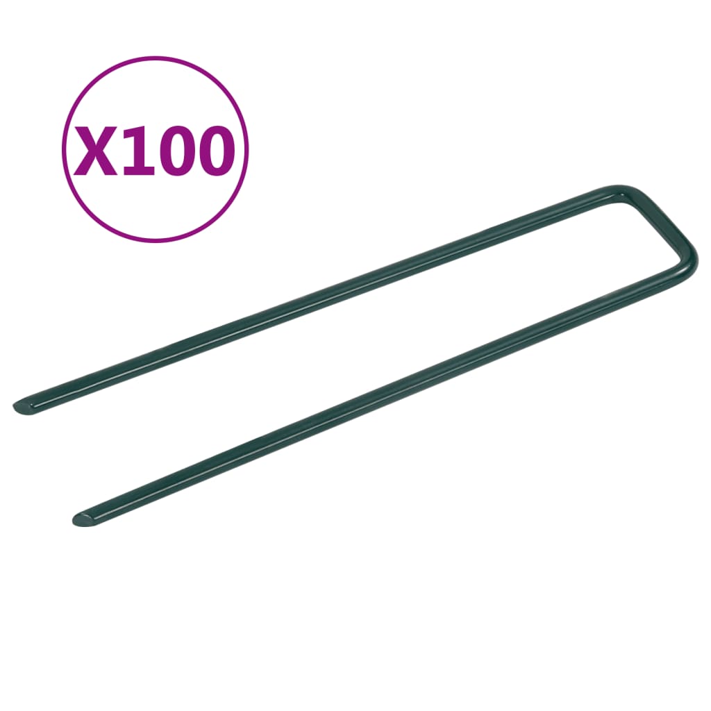 vidaXL Grampos para relva artificial em forma de U 100 pcs ferro