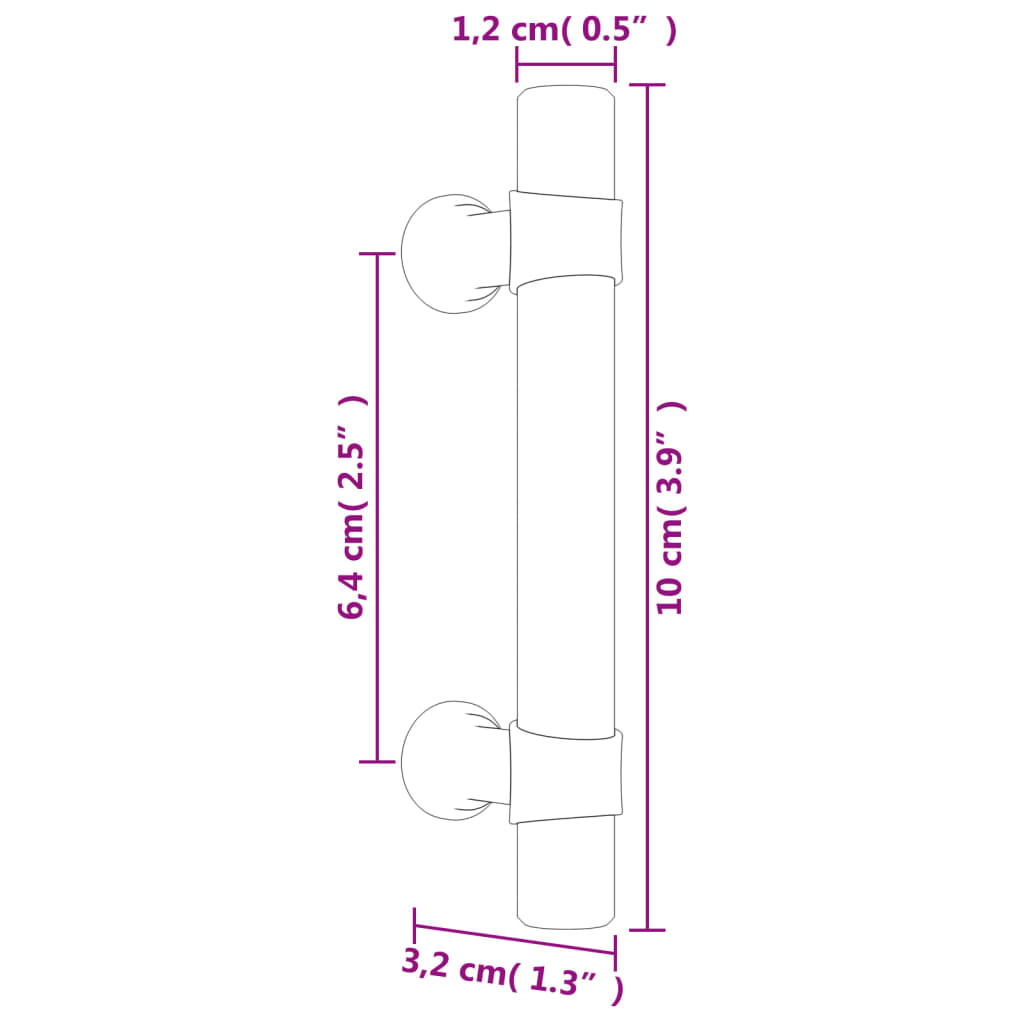 vidaXL Puxadores para móveis 20 pcs 64 mm aço inoxidável preto