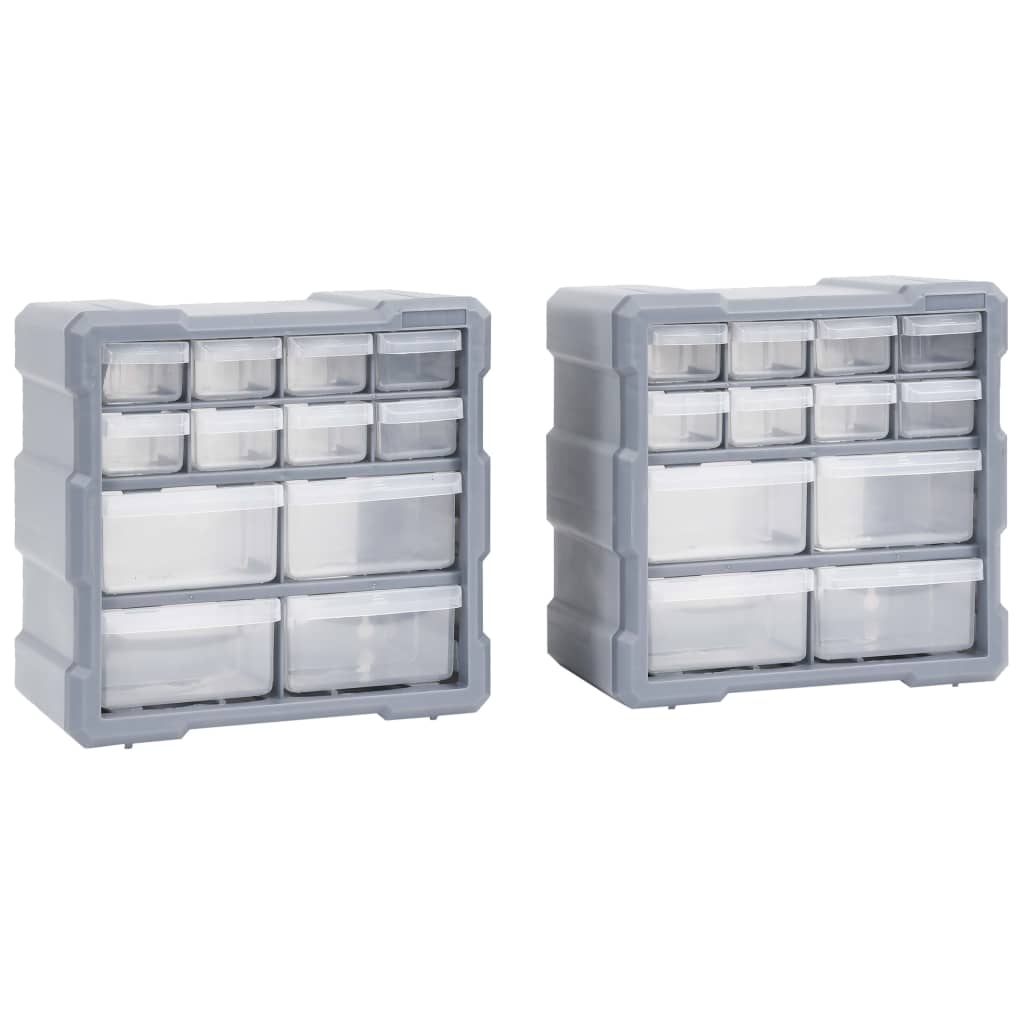 vidaXL Caixas organizadoras com 12 gavetas 2 pcs 26,5x16x26 cm