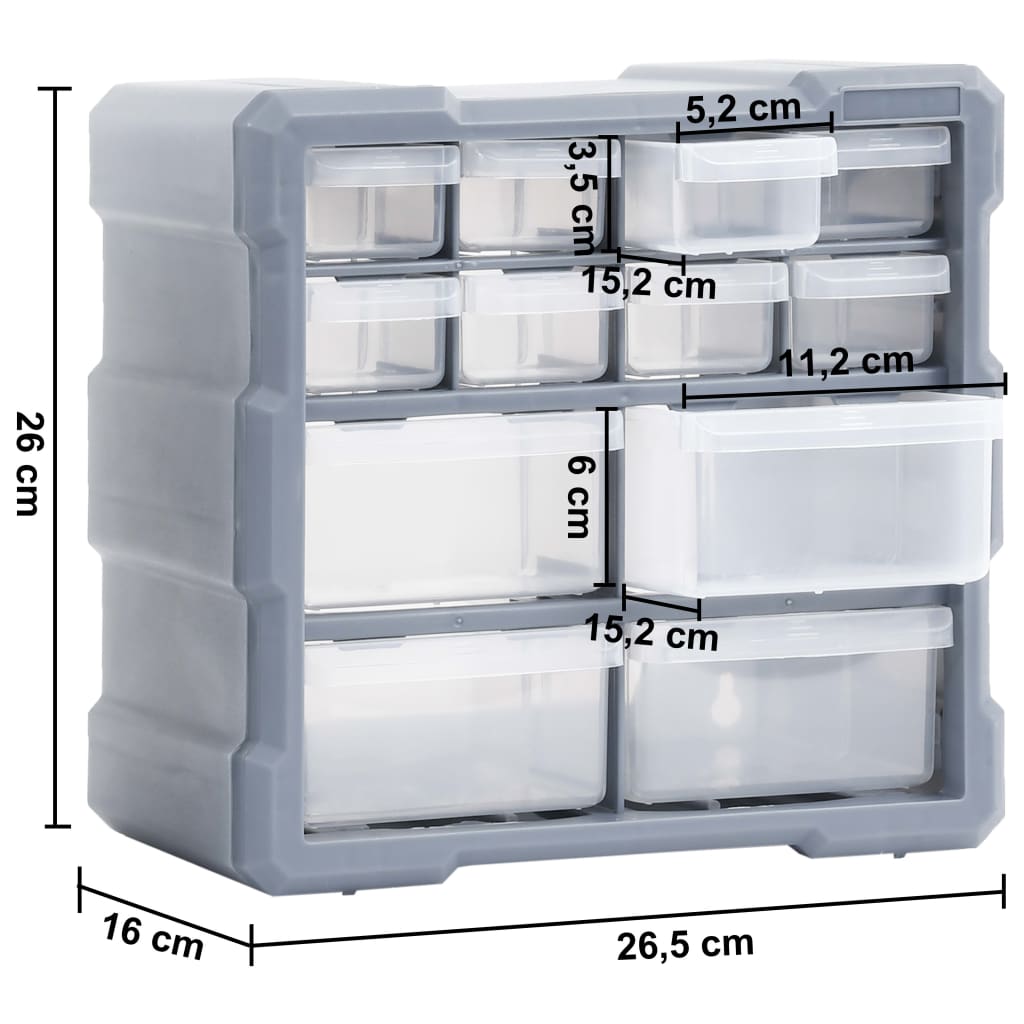 vidaXL Caixas organizadoras com 12 gavetas 2 pcs 26,5x16x26 cm