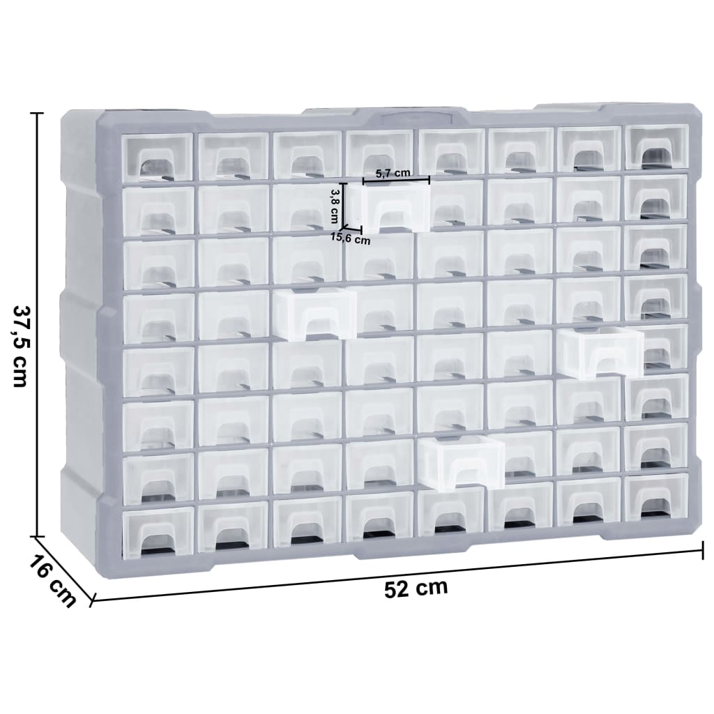 vidaXL Caixa organizadora com 64 gavetas 52x16x37,5 cm