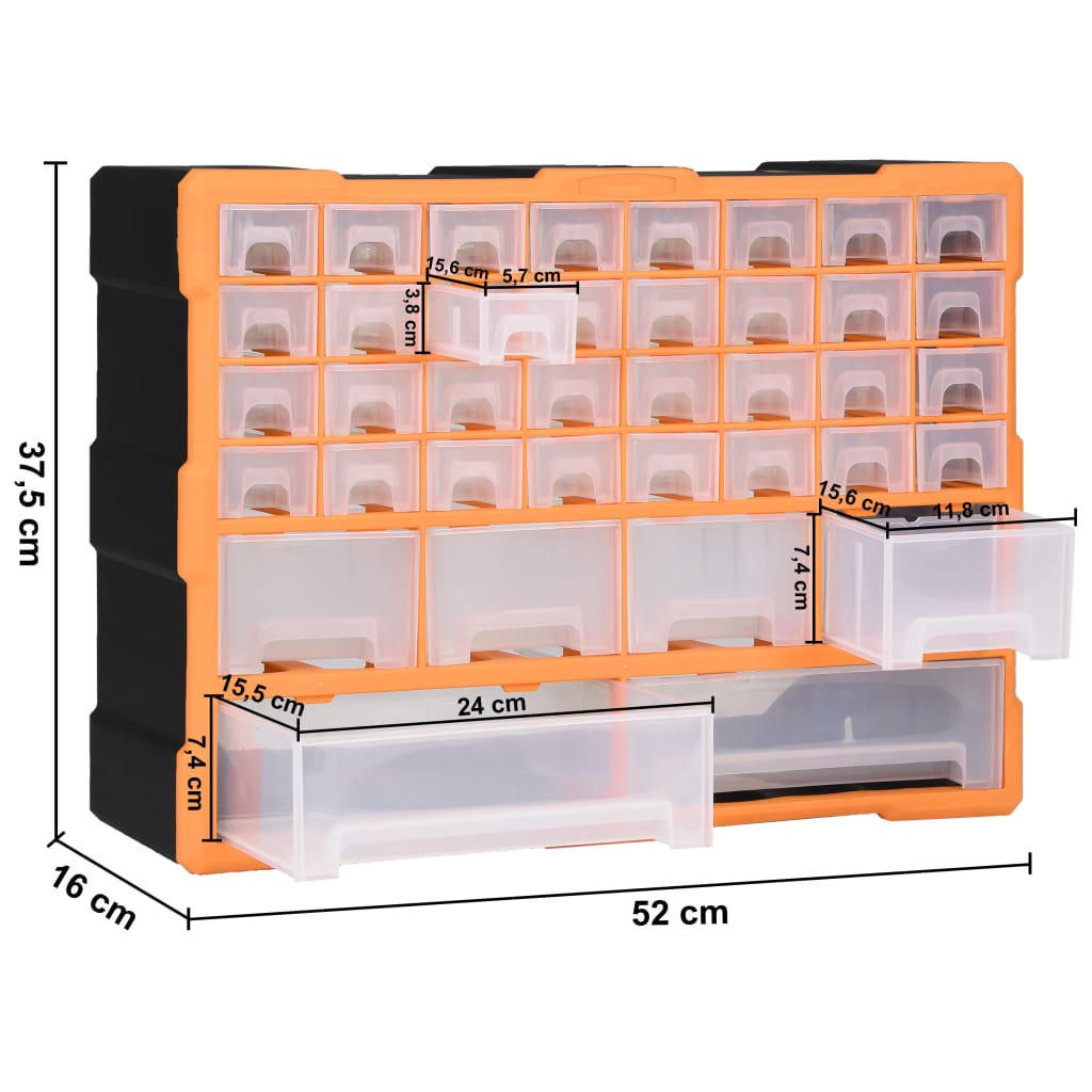 vidaXL Caixa organizadora com 40 gavetas 52x16x37,5 cm