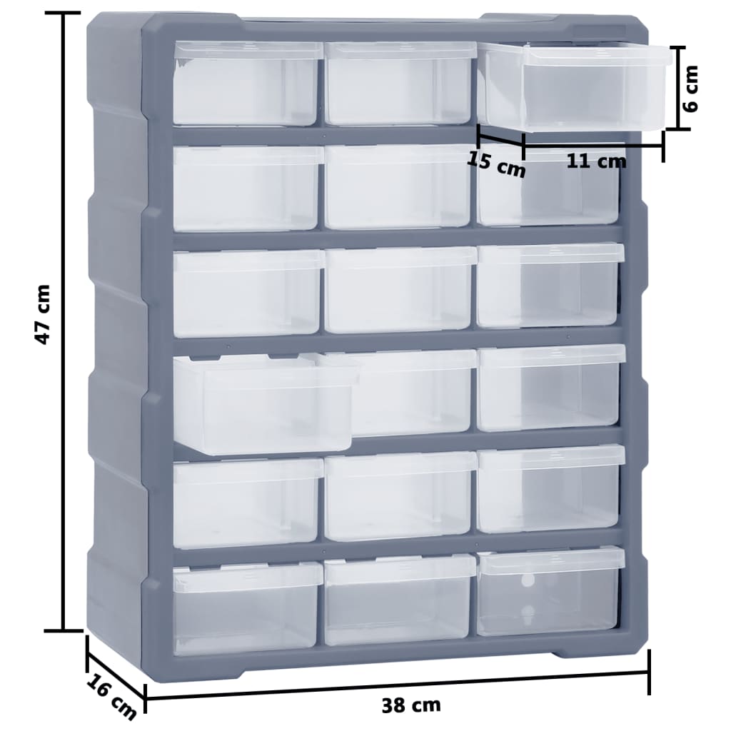 vidaXL Caixa organizadora com 18 gavetas médias 38x16x47 cm