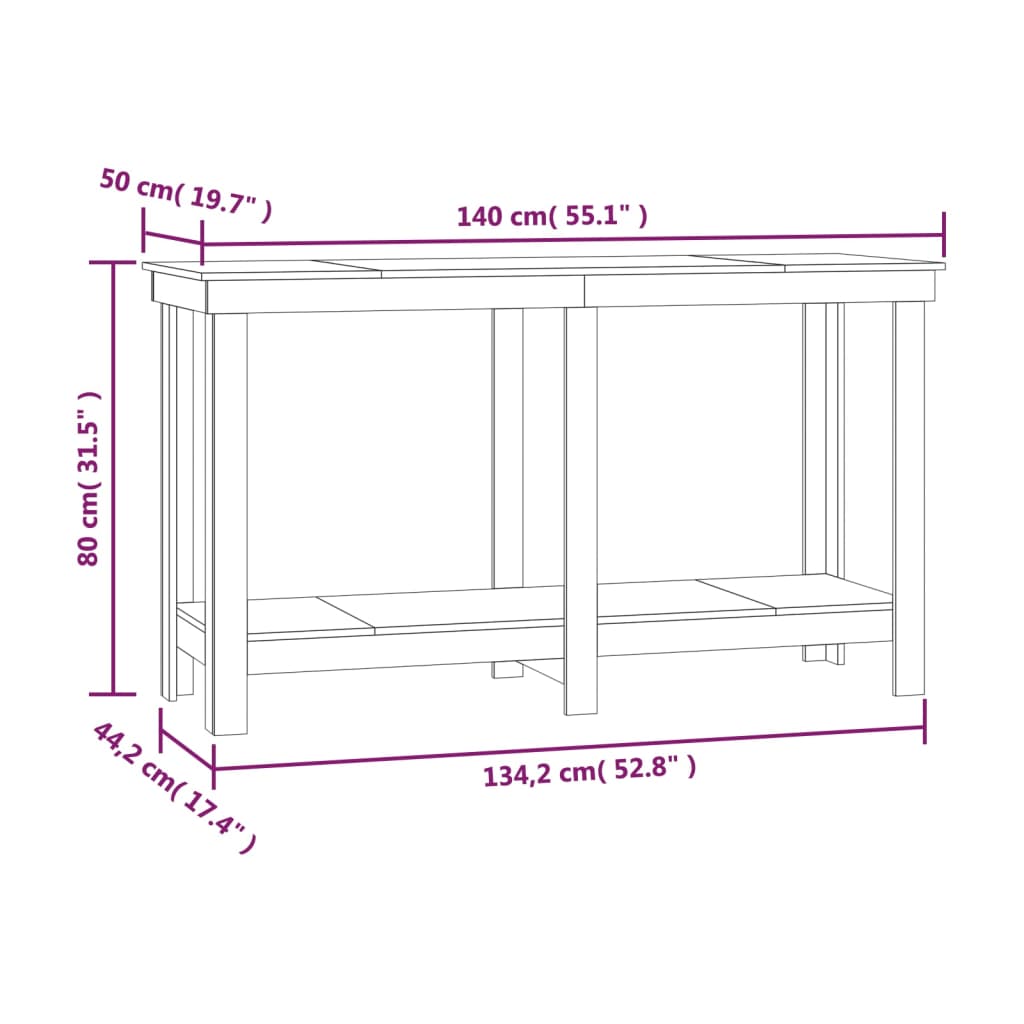 vidaXL Banco de trabalho 140x50x80 cm pinho maciço cinza