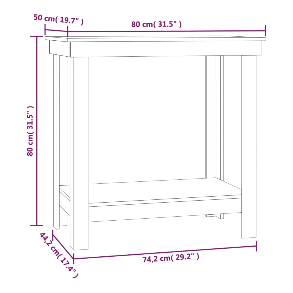 vidaXL Banco de trabalho 80x50x80 cm pinho maciço castanho mel