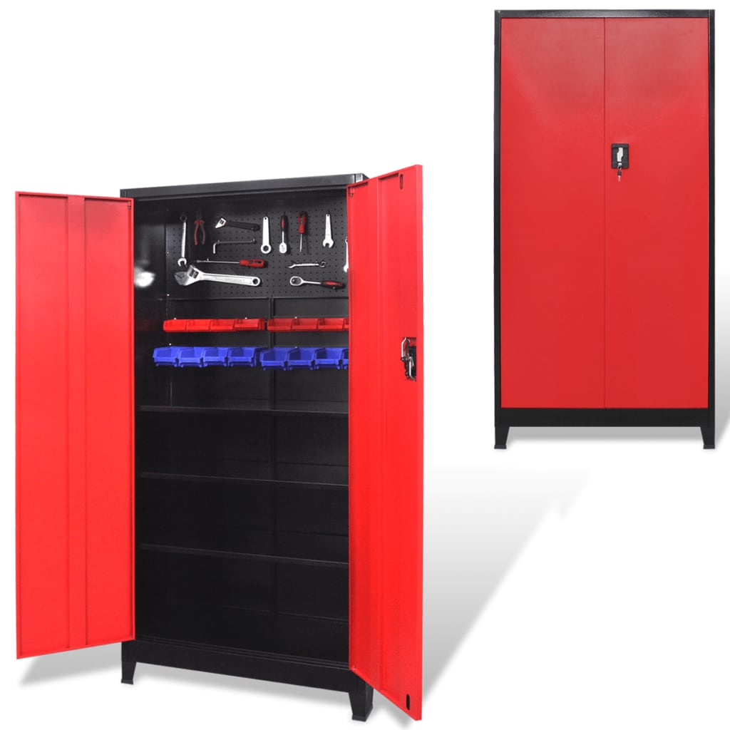 vidaXL Armário de ferramentas 2 portas aço 90x40x180 cm preto vermelho